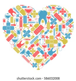 Postcard in the form of heart on medical subjects.