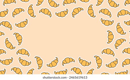 postcard. frame. background. pattern. from the edge.a croissant. cupcake. coffee. a cup of coffee. food. Tasty.