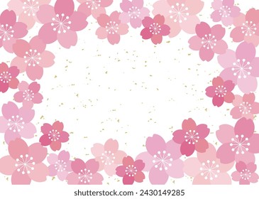 Postcard frame with gold foil surrounded by pretty pink cherry blossoms