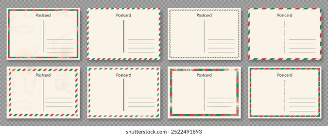 Postcard Frames set. Vintage postcard with paper texture. Postal card blank design. Vector illustration