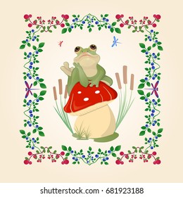 Postcard and frog   frame berries