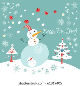 Postcard funny snowman