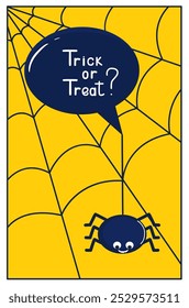 A postcard with a funny spider. The phrase Trick or treat.