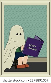 Postcard with a ghost. Halloween stories. Halloween ghost.