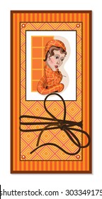 Postcard with a girl in orange scarf