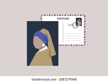 A postcard with a girl portrait on it, a fine art memory card