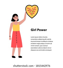 Postcard girl power with a girl holding a heart