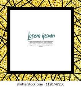 Postcard in a glamorous style. Background with sparkles and geometric figures of black and lines and golden background. Vector illustration