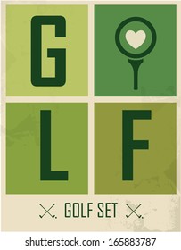 Postcard. Golf. Vector Labels. Background. Golf philosophy. Love golf