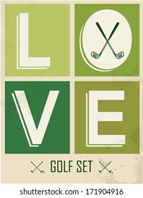 Postcard. Golf. Vector Labels. Background. Golf philosophy. Love golf