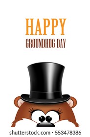 Postcard to Groundhog Day.Marmot on a white background.