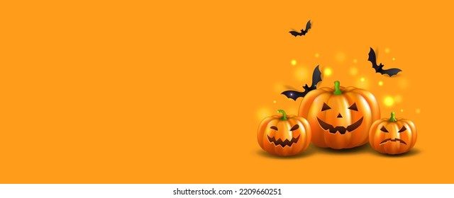 Postcard Halloween With Bats And Orange Background With Gradient Mesh, Vector Illustration