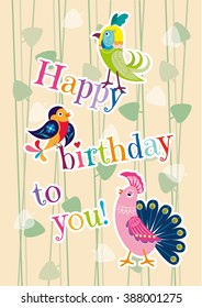 Postcard "happy birthday" with decorative birds