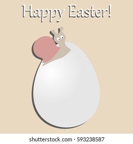 postcard a happy Easter. festive baby poster snail on the egg. vector illustration. baby shower