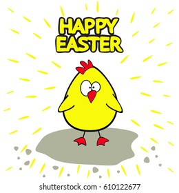 Postcard happy easter with funny hen.