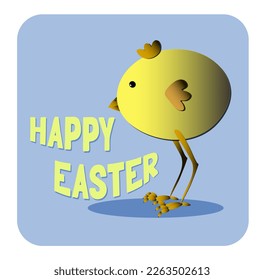 Postcard Happy Easter. Little yellow chick. Lettering Happy Easter. Vector illustration