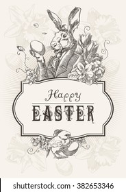 Postcard Happy Easter in sepia