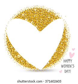 postcard happy March 8 (greeting card design for International Women's Day celebration) - heart on a gold background