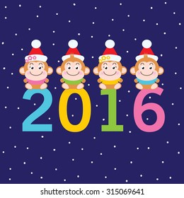 Postcard Happy New Year 2016 Year of the Monkey