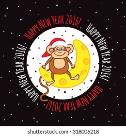 Postcard Happy New Year 2016 Year of the Monkey