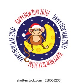 Postcard Happy New Year 2016 Year of the Monkey