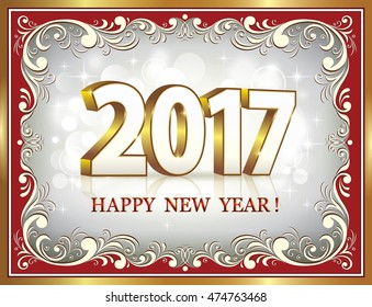 Postcard Happy New Year 2017 in frame with an ornament