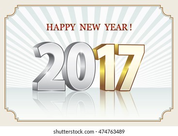 Postcard Happy New Year 2017 on a background of the sun's rays