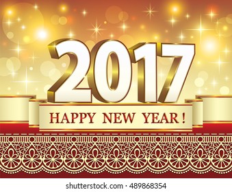 Postcard Happy New Year 2017 on a background of stars and ornaments