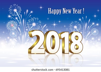 Postcard Happy New Year 2018 on a background of fireworks. Vector illustration 