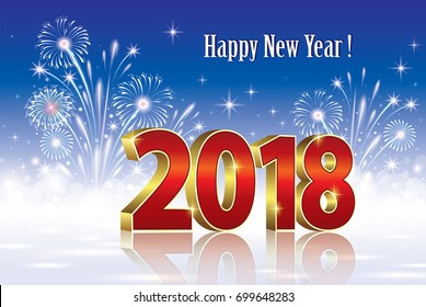 Postcard Happy New Year 2018 on a background of fireworks. Vector illustration