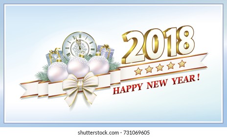 Postcard Happy New Year 2018 with Christmas gifts. Vector illustration