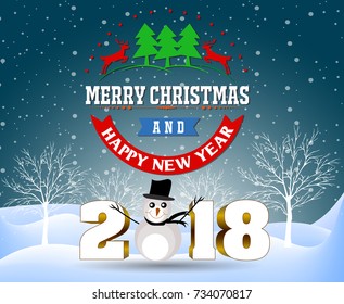 Postcard Happy New Year 2018 and merry christmas 