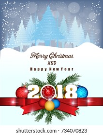 Postcard Happy New Year 2018 and merry christmas 