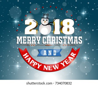 Postcard Happy New Year 2018 and merry christmas 