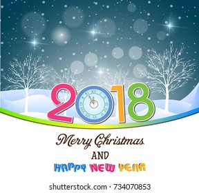 Postcard Happy New Year 2018 and merry christmas 