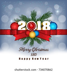 Postcard Happy New Year 2018 and merry christmas 