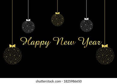 Postcard Happy New Year with balls. Vector illustration