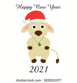 POstcard Happy New Year with bull- symbol 2021. Vector illustration