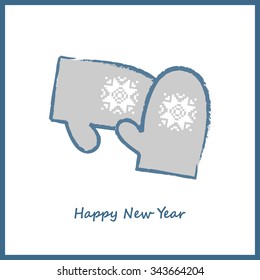 Postcard. Happy New Year. Mittens - Stock Vector
