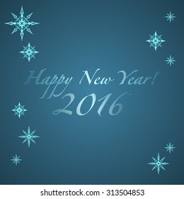 Postcard for Happy New Year with text and snowflakes