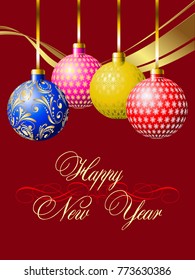 Postcard with Happy New Year. Vector illustration for winter holidays.
