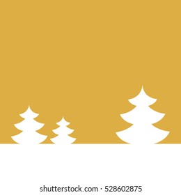 Postcard for Happy New Year. Winter landscape with fir tree. White fir on gold background. Vector