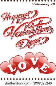 Postcard Happy Valentine s Day A congratulatory inscription in the vector. Heart with the inscription love. Vector illustration in the style sheet tear-off calendar