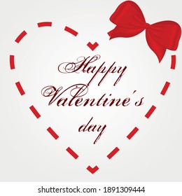 Postcard Happy Valentine's day with big heart and bow. Vector illustration