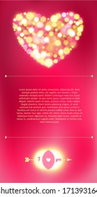 Postcard for Happy Valentine's day with bokeh lights. Vector illustration.