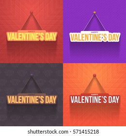 Postcard, Happy Valentine's Day Celebration. Greeting Card, Vector Text and Colorful Background or Flyer, Poster Design Set