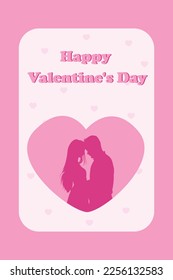 Postal Feliz Día de San Valentín pareja de silueta de ilustración vectorial plana