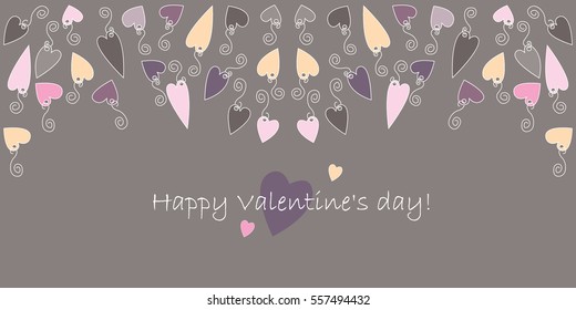Postcard - Happy Valentine's Day Heart on forged curls (blue, pink color on a gray background)