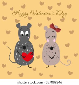 Postcard "Happy Valentine's Day" with two mice