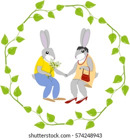 Postcard hare and doe-hare
